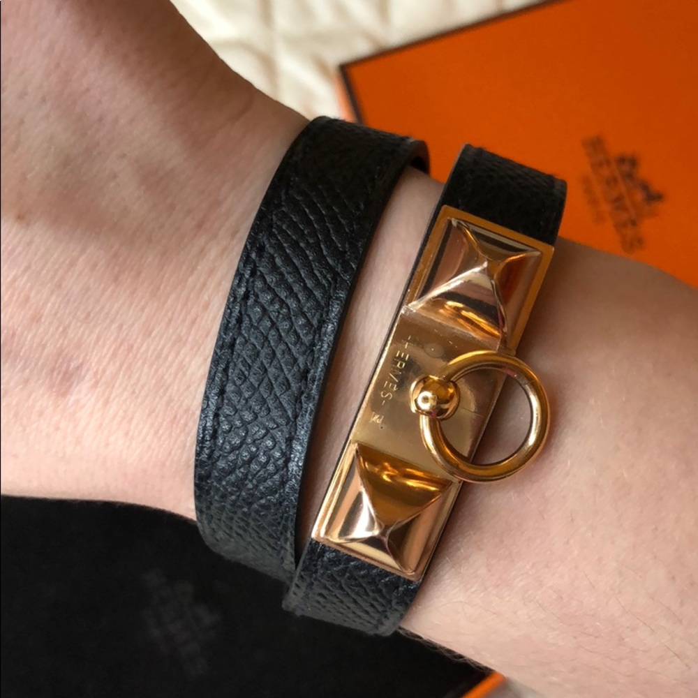 Hermès leather Wrap bracelet with gold hardwear